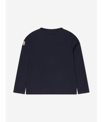 Moncler Enfant Boys Long Sleeve Logo T-Shirt in Navy vente chaude votre 