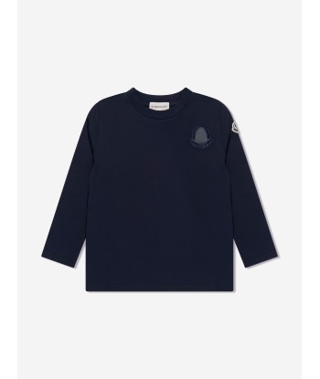 Moncler Enfant Girls Long Sleeve Logo T-Shirt in Navy en ligne