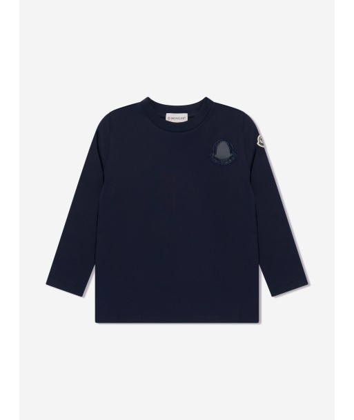 Moncler Enfant Girls Long Sleeve Logo T-Shirt in Navy en ligne