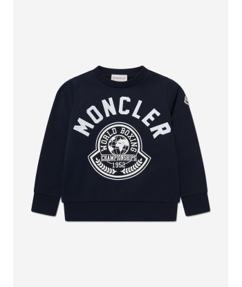 Moncler Enfant Boys Logo Print Sweatshirt in Navy en stock