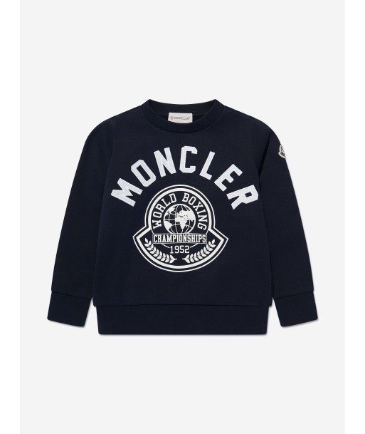 Moncler Enfant Boys Logo Print Sweatshirt in Navy en stock