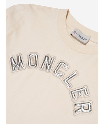 Moncler Enfant Girls Long Sleeve Logo T-Shirt in Cream Livraison rapide