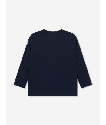 Moncler Enfant Girls Long Sleeve Logo T-Shirt in Navy en ligne