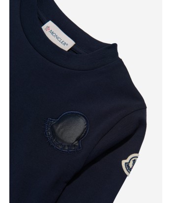 Moncler Enfant Girls Long Sleeve Logo T-Shirt in Navy en ligne