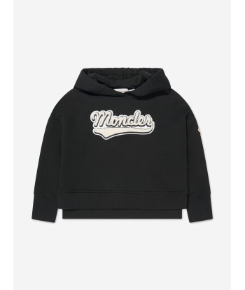 Moncler Enfant Girls Logo Print Hoodie in Black du meilleur 