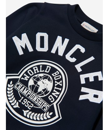 Moncler Enfant Boys Logo Print Sweatshirt in Navy en stock