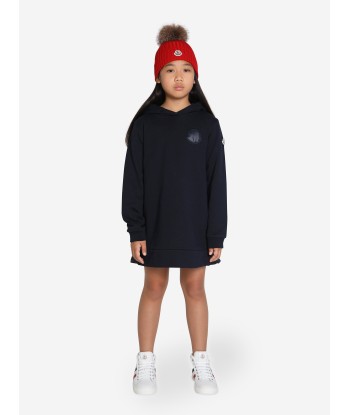 Moncler Enfant Girls Hooded Sweater Dress in Navy brillant des détails fins