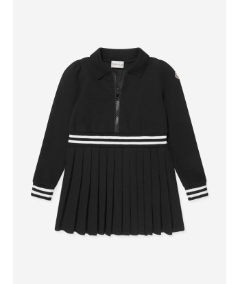 Moncler Enfant Girls Half Zip Pleated Dress in Black shop