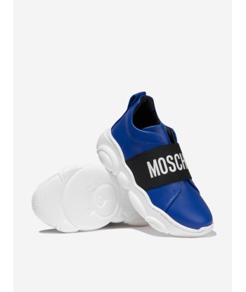 Moschino Unisex Leather Logo Slip On Trainers français