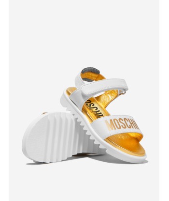 Moschino Girls Leather Logo Print Sandals en stock