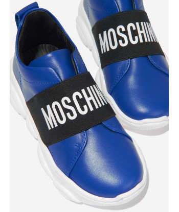 Moschino Unisex Leather Logo Slip On Trainers français