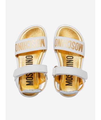 Moschino Girls Leather Logo Print Sandals en stock