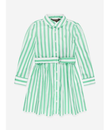 Ralph Lauren Girls Hadlee Striped Shirt Dress in Green acheter