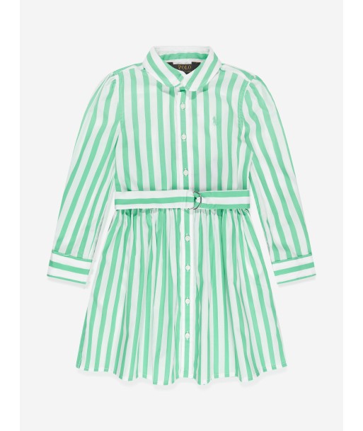 Ralph Lauren Girls Hadlee Striped Shirt Dress in Green acheter