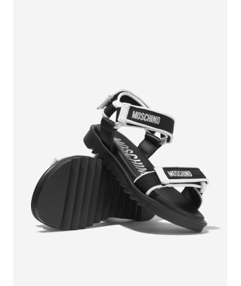 Moschino Boys Triple Strap Logo Print Sandals en stock