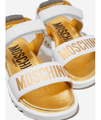 Moschino Girls Leather Logo Print Sandals en stock