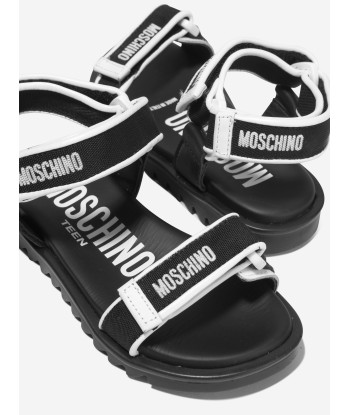 Moschino Boys Triple Strap Logo Print Sandals en stock