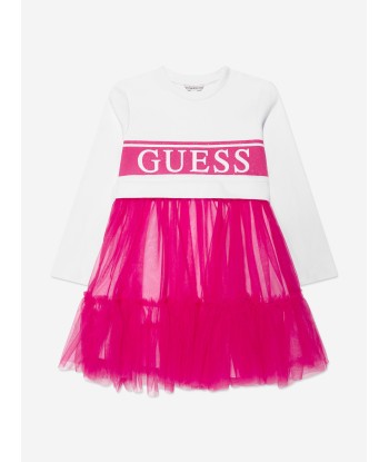 Guess Girls Mixed Fabric Dress in White Voir les baskets