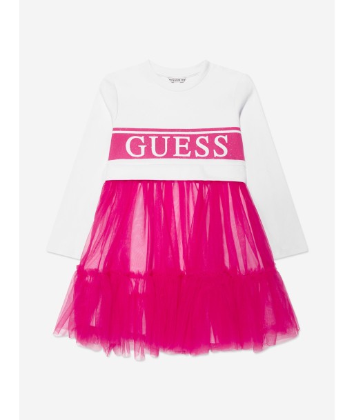 Guess Girls Mixed Fabric Dress in White Voir les baskets