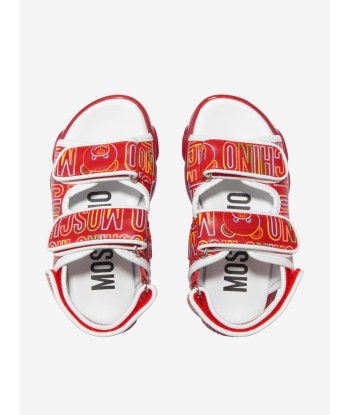 Moschino Unisex Leather Triple Strap Logo Sandals Venez acheter