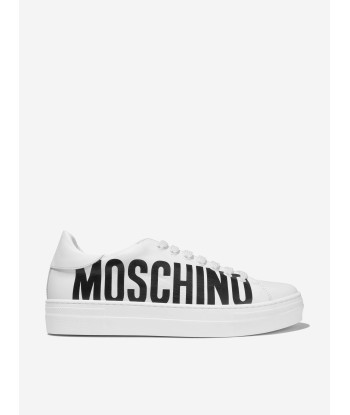 Moschino Unisex Leather Logo Print Trainers Livraison rapide