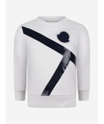 Moncler Boys Ivory Cotton Logo Sweater brillant des détails fins