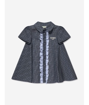 Fendi Baby Girls Chambray FF Logo Dress in Blue rembourrage situé sous