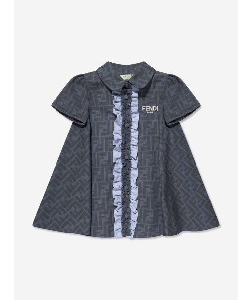 Fendi Baby Girls Chambray FF Logo Dress in Blue rembourrage situé sous