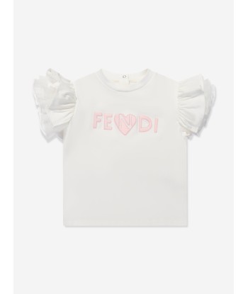 Fendi Baby Girls Tulle Sleeve T-Shirt in Ivory Les magasins à Paris et en Île-de-France