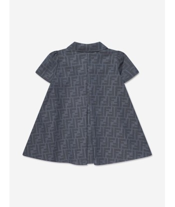 Fendi Baby Girls Chambray FF Logo Dress in Blue rembourrage situé sous