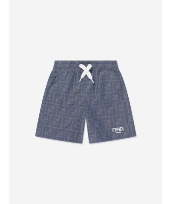 Fendi Baby Boys Chambray FF Logo Shorts in Blue Fin de série