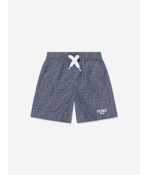 Fendi Baby Boys Chambray FF Logo Shorts in Blue Fin de série