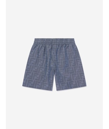 Fendi Baby Boys Chambray FF Logo Shorts in Blue Fin de série