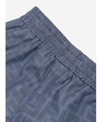 Fendi Baby Boys Chambray FF Logo Shorts in Blue Fin de série