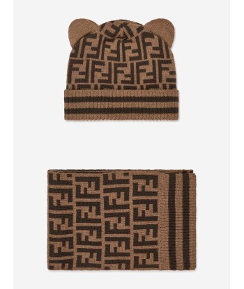 Fendi Baby Logo Hat and Scarf Set in Brown en ligne