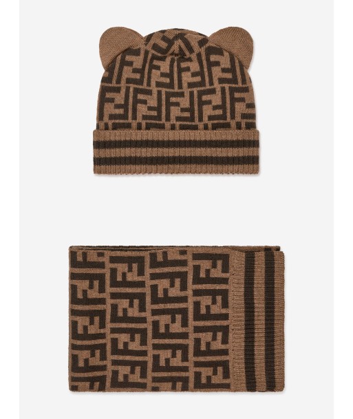 Fendi Baby Logo Hat and Scarf Set in Brown en ligne