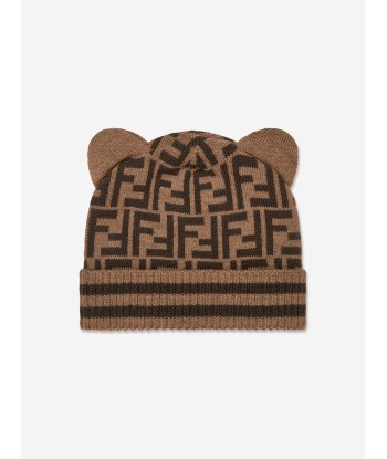 Fendi Baby Logo Hat and Scarf Set in Brown en ligne