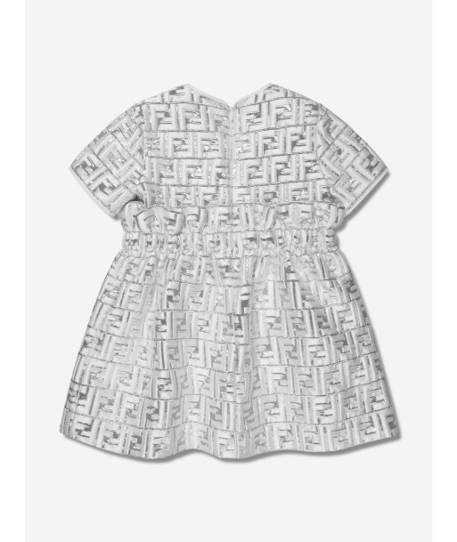 Fendi Girls Metallic Logo Brocade Dress in Silver Vous souhaitez 