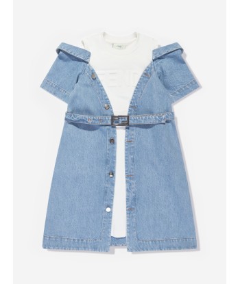 Fendi Girls Double Fabric Denim Dress in Blue les muscles