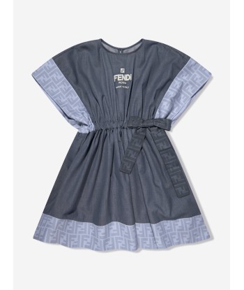 Fendi Girls Chambray FF Logo Dress in Blue de technologie