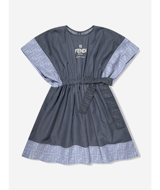 Fendi Girls Chambray FF Logo Dress in Blue de technologie