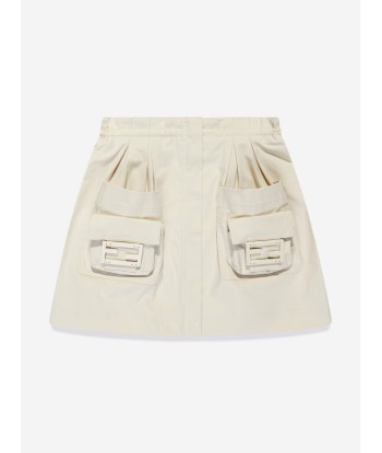 Fendi Girls Cargo Pocket Skirt in Ivory est présent 