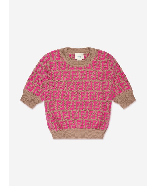 Fendi Girls Knitted Logo Top in Pink en ligne