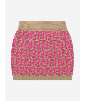 Fendi Girls Knitted FF Logo Skirt in Pink brillant des détails fins