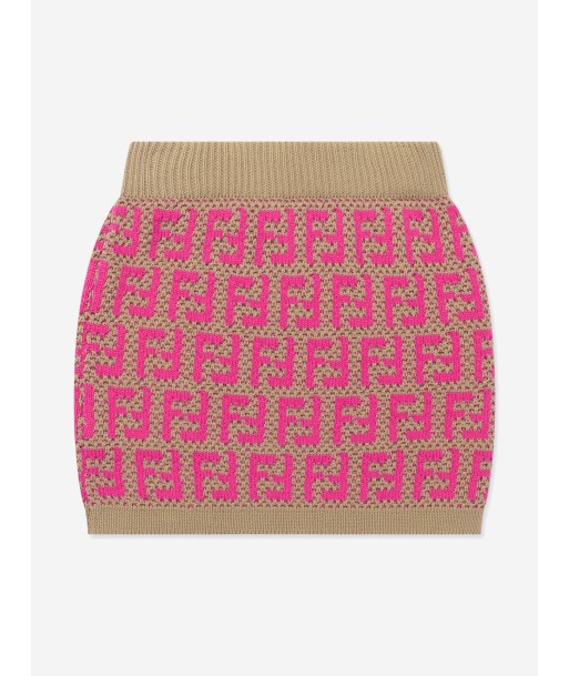 Fendi Girls Knitted FF Logo Skirt in Pink brillant des détails fins