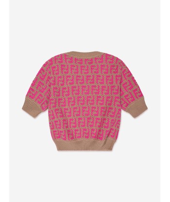 Fendi Girls Knitted Logo Top in Pink en ligne