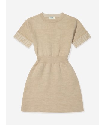 Fendi Girls Knitted FF Logo Dress in Brown Les magasins à Paris