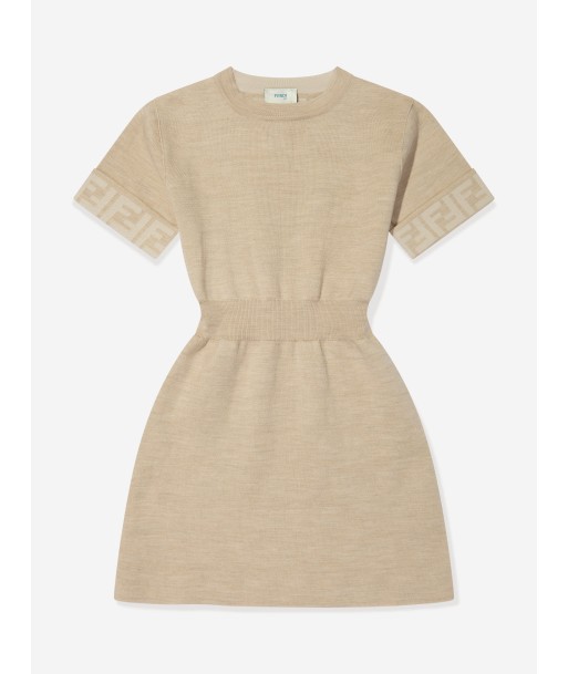 Fendi Girls Knitted FF Logo Dress in Brown Les magasins à Paris