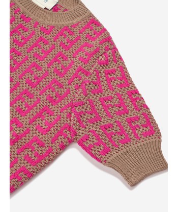 Fendi Girls Knitted Logo Top in Pink en ligne