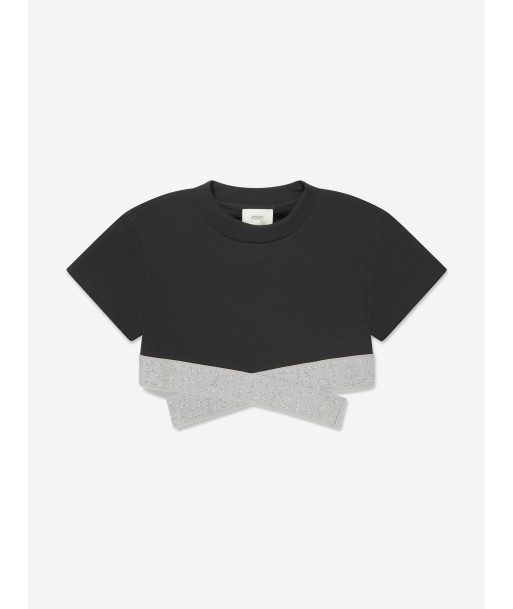 Fendi Girls Cropped FF Logo Top in Black Le MVP de beaucoup